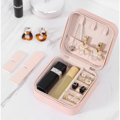 2 PCS Mini Jewelry Storage Box Travel Earrings Necklace Jewelry Box Compact Ring Packaging Zipper Flip Cover Jewelry Box