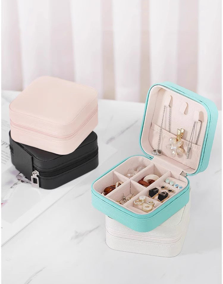 2 PCS Mini Jewelry Storage Box Travel Earrings Necklace Jewelry Box Compact Ring Packaging Zipper Flip Cover Jewelry Box