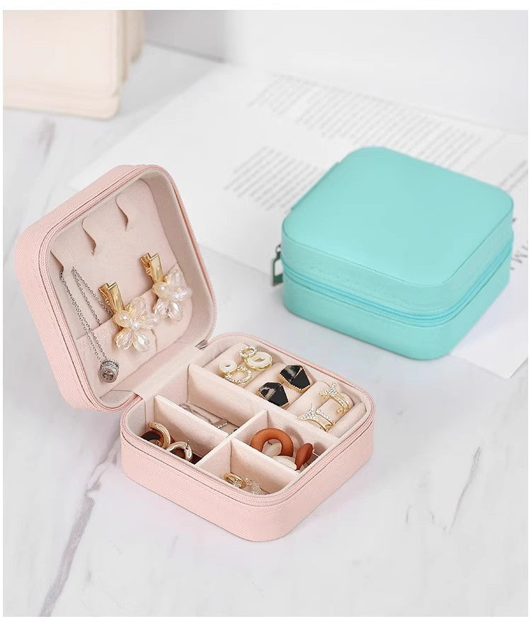 2 PCS Mini Jewelry Storage Box Travel Earrings Necklace Jewelry Box Compact Ring Packaging Zipper Flip Cover Jewelry Box