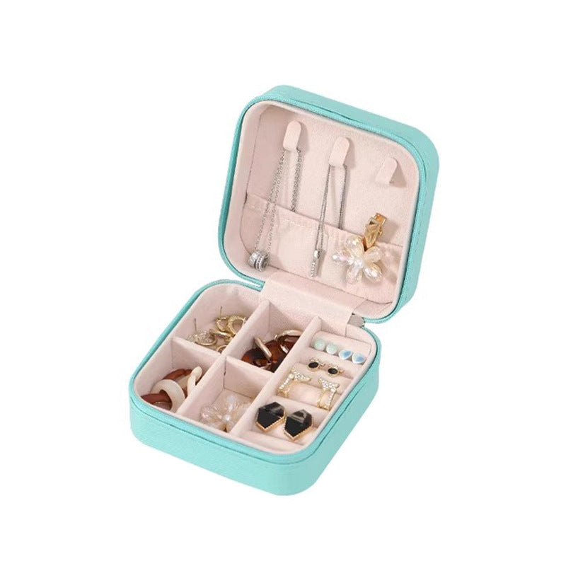 2 PCS Mini Jewelry Storage Box Travel Earrings Necklace Jewelry Box Compact Ring Packaging Zipper Flip Cover Jewelry Box