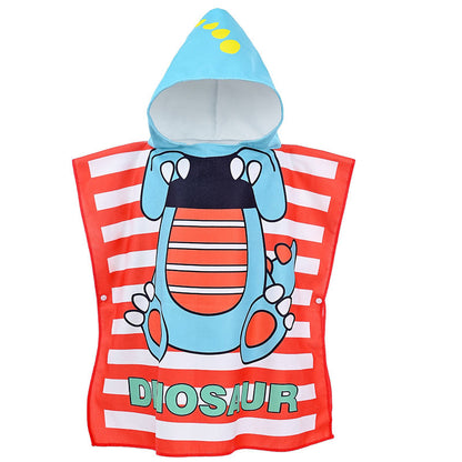 Children's Bath Towel Poncho Hooded Cartoon Print Towel Baby Home Bath Absorbent Windproof Warm Bathrobe