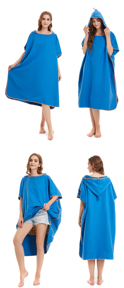 Double-Sided Velvet Adult Plain Quick-Drying Bathrobe Beach Bath Towel Cape Super Absorbent Beach Changing Bath