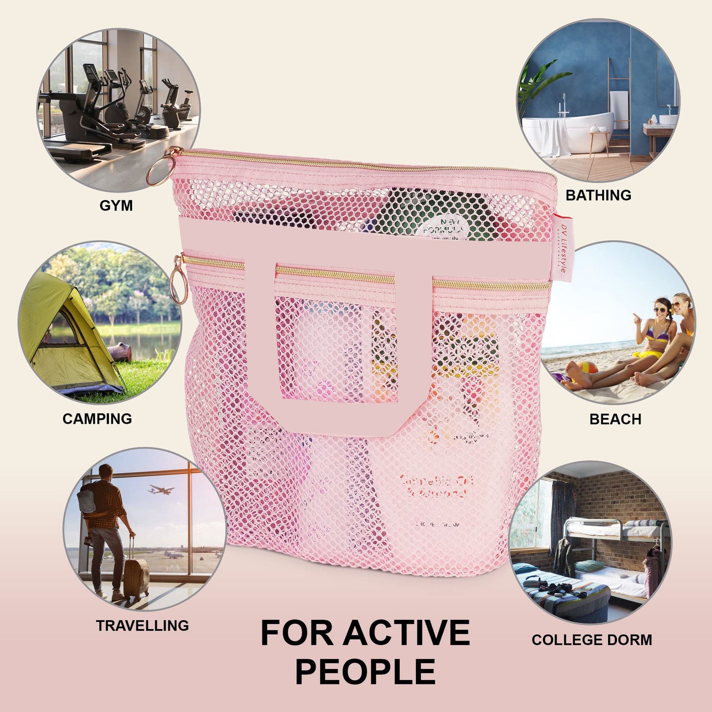 Portable Shower Handbag Transparent Mesh Makeup Bag Storage Bag Travel Toiletry Bag Mesh Beach Bag