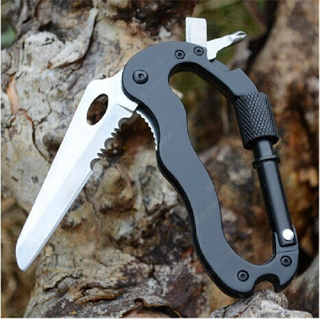 Multifunctional Carabiner Knife 5-in-1 Outdoor Quick Clip Knife Saw EDC Tools D Foldable Knife with Carabiner Clip