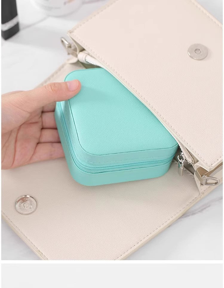 2 PCS Mini Jewelry Storage Box Travel Earrings Necklace Jewelry Box Compact Ring Packaging Zipper Flip Cover Jewelry Box