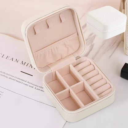 2 PCS Mini Jewelry Storage Box Travel Earrings Necklace Jewelry Box Compact Ring Packaging Zipper Flip Cover Jewelry Box