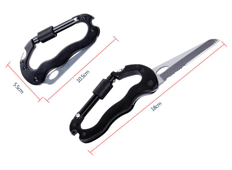 Multifunctional Carabiner Knife 5-in-1 Outdoor Quick Clip Knife Saw EDC Tools D Foldable Knife with Carabiner Clip