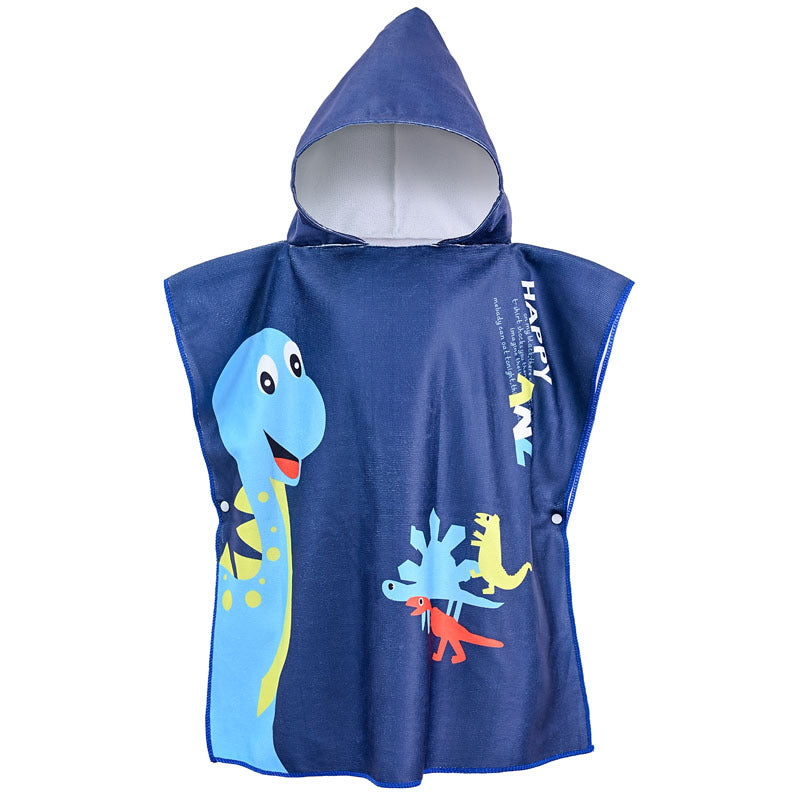 Children's Bath Towel Poncho Hooded Cartoon Print Towel Baby Home Bath Absorbent Windproof Warm Bathrobe