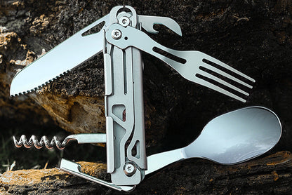 Outdoor Multifunctional Folding Tableware Camping Portable Knife Fork Spoon Set Bottle Opener Travel Kit