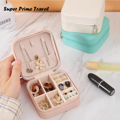 2 PCS Mini Jewelry Storage Box Travel Earrings Necklace Jewelry Box Compact Ring Packaging Zipper Flip Cover Jewelry Box