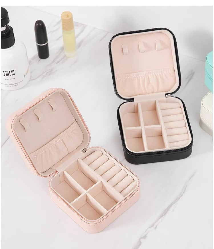 2 PCS Mini Jewelry Storage Box Travel Earrings Necklace Jewelry Box Compact Ring Packaging Zipper Flip Cover Jewelry Box