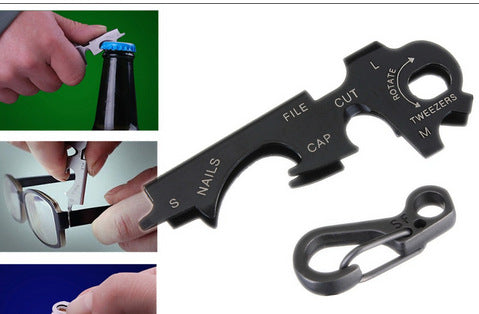 Outdoor Camping Stainless Steel Key Ring Multi-Function Tool Hanging Buckle Tweezers Nail File Bottle Screwdriver Screwdriver Bottle Opener