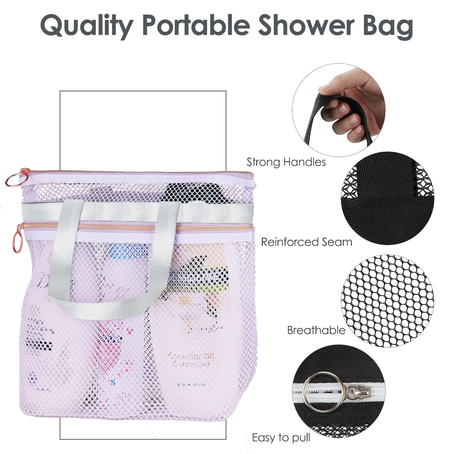 Portable Shower Handbag Transparent Mesh Makeup Bag Storage Bag Travel Toiletry Bag Mesh Beach Bag