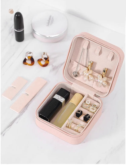 2 PCS Mini Jewelry Storage Box Travel Earrings Necklace Jewelry Box Compact Ring Packaging Zipper Flip Cover Jewelry Box