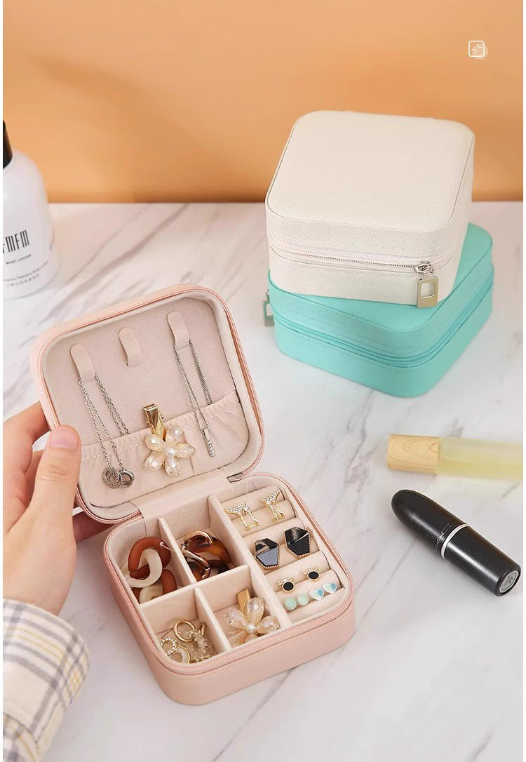 2 PCS Mini Jewelry Storage Box Travel Earrings Necklace Jewelry Box Compact Ring Packaging Zipper Flip Cover Jewelry Box