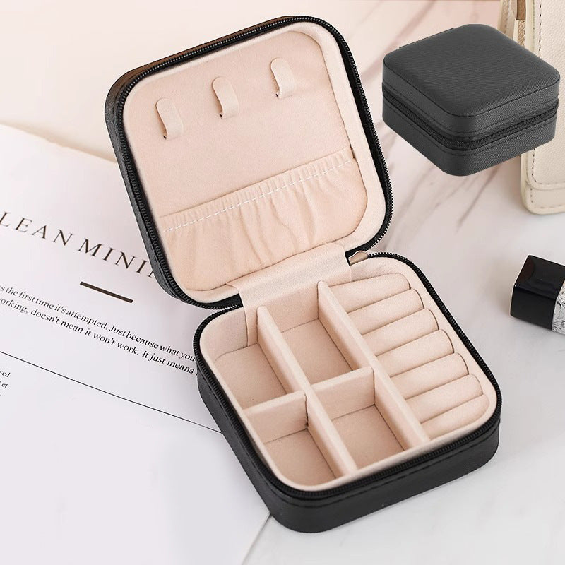 2 PCS Mini Jewelry Storage Box Travel Earrings Necklace Jewelry Box Compact Ring Packaging Zipper Flip Cover Jewelry Box