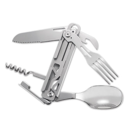 Outdoor Multifunctional Folding Tableware Camping Portable Knife Fork Spoon Set Bottle Opener Travel Kit