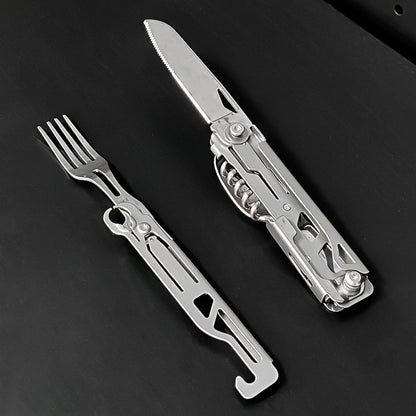 Outdoor Multifunctional Folding Tableware Camping Portable Knife Fork Spoon Set Bottle Opener Travel Kit