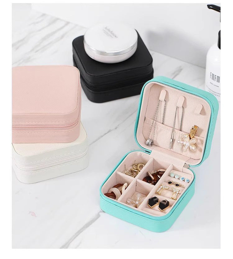 2 PCS Mini Jewelry Storage Box Travel Earrings Necklace Jewelry Box Compact Ring Packaging Zipper Flip Cover Jewelry Box