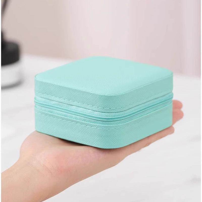 2 PCS Mini Jewelry Storage Box Travel Earrings Necklace Jewelry Box Compact Ring Packaging Zipper Flip Cover Jewelry Box