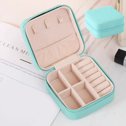 2 PCS Mini Jewelry Storage Box Travel Earrings Necklace Jewelry Box Compact Ring Packaging Zipper Flip Cover Jewelry Box