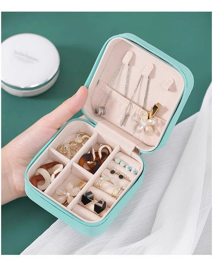 2 PCS Mini Jewelry Storage Box Travel Earrings Necklace Jewelry Box Compact Ring Packaging Zipper Flip Cover Jewelry Box