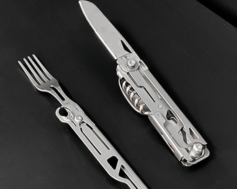 Outdoor Multifunctional Folding Tableware Camping Portable Knife Fork Spoon Set Bottle Opener Travel Kit