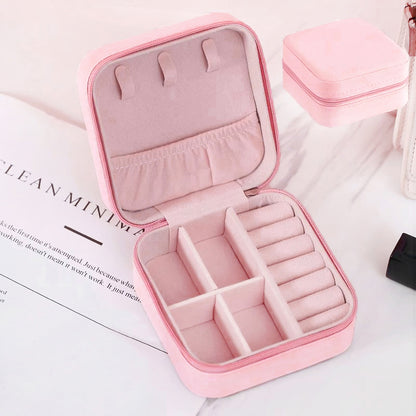 2 PCS Mini Jewelry Storage Box Travel Earrings Necklace Jewelry Box Compact Ring Packaging Zipper Flip Cover Jewelry Box