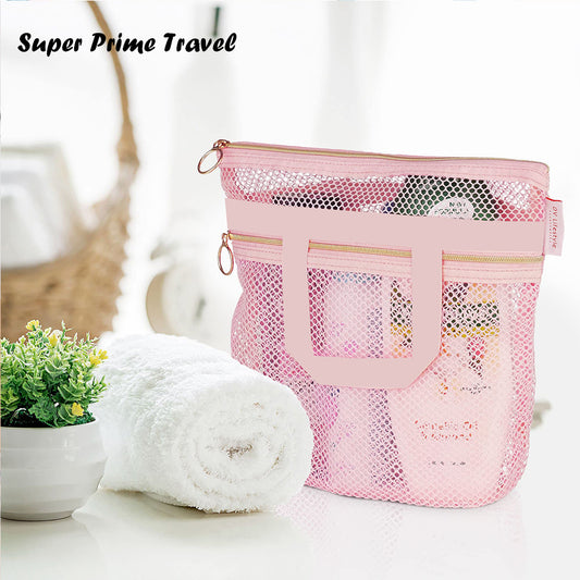 Portable Shower Handbag Transparent Mesh Makeup Bag Storage Bag Travel Toiletry Bag Mesh Beach Bag